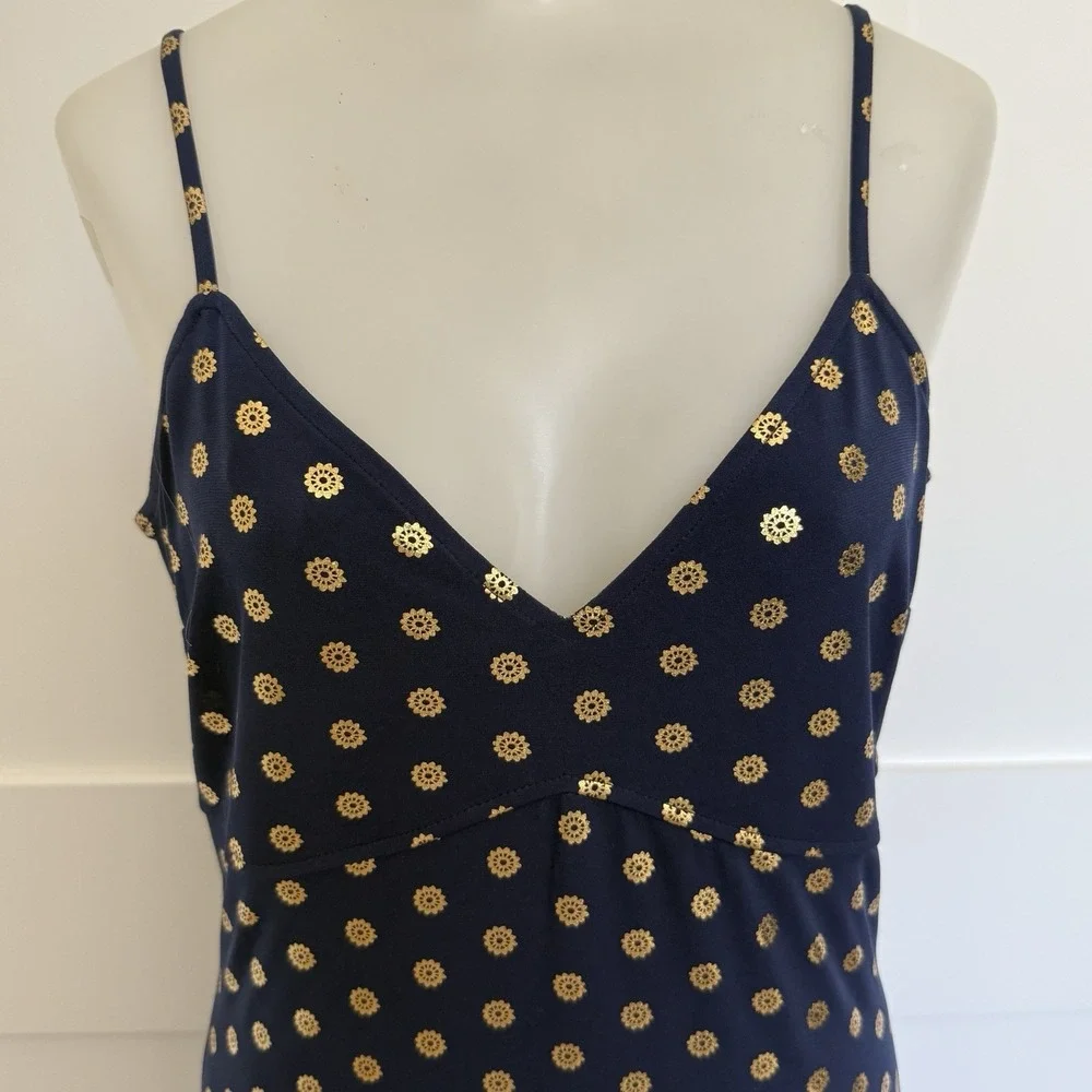 Michael Michael Kors Navy Gold Metallic Medallion Print Maxi Dress Womens M